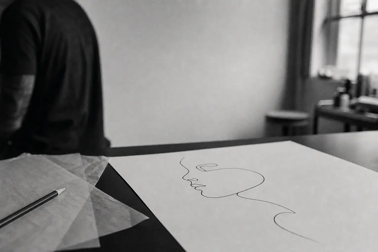 Dessin de visage en ligne continue préparé en atelier